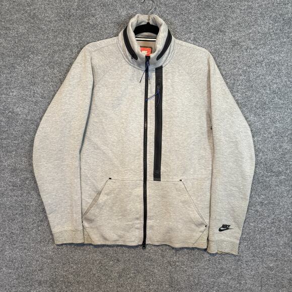 Nike Tech Sweatshirt Mens Medium Gray Full Zip Tech Fleece Swoosh Stretch Flaw - Picture 1 of 12